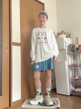 「niko and...（ニコアンド）のマイペットロングスリーブTシャツ（Tシャツ/カットソー、ホワイト系）」を使った、ゆきなさん（レディース・154cm）の夏コーディネート