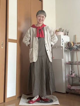 「UNIQLO（ユニクロ）のアイテム（カーディガン/ボレロ、レッド系）」を使った、ゆきなさん（レディース・154cm）の夏コーディネート