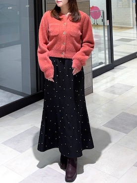 「アイテム（カーディガン/ボレロ、ピンク系）」を使った、ペリエ千葉店さん（レディース・156cm）の秋コーディネート