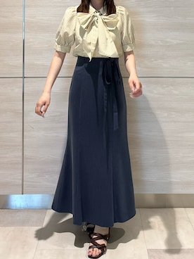 「ボウタイブラウス」｜ペリエ千葉店さん（レディース・156cm）の夏コーディネート