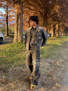 「アイテム（シューズ、イエロー系）」を使った、ともやさん（メンズ・163cm）の冬コーディネート