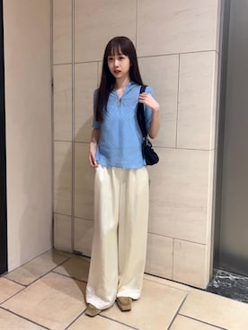 「BEAUTY&YOUTH UNITED ARROWS(ビューティーアンドユースユナイテッドアローズ)のレース ショートスリーブ フーディ(Tシャツ/カットソー、ブルー系)」を使った、吉田(yoshida)さん(レディース・156cm)の春コーディネート
