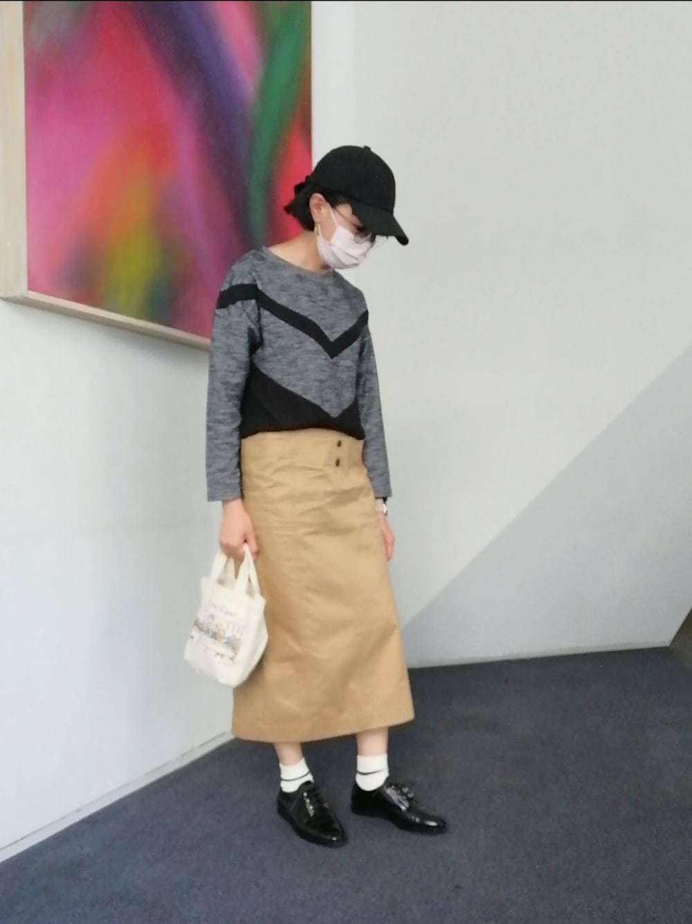 「大人カジュアル、シンプルコーデ、カジュアルコーデ、春夏コーデ、初夏コーデ、オトナ女子、着回しコーデ、ママコーデ、お出かけコーデ日記、今日のコーデ、めがね、キャップ、ロングスカート、プチプラ」｜「14+のバックリボンキャップ（キャップ、ブラック系）」を使った、めほんさん（レディース・161cm）の春コーディネートの1枚目の写真