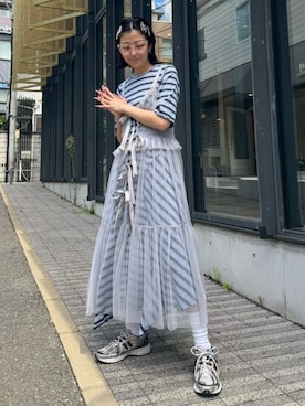 「シャーリング」｜CandyStripper_mikiさん（レディース・162cm）の夏コーディネート