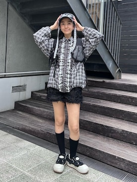 「Candy Stripper（キャンディストリッパー）のHEAD DRESS キャップ（キャップ）」を使った、CandyStripper_mikiさん（レディース・162cm）の秋コーディネート