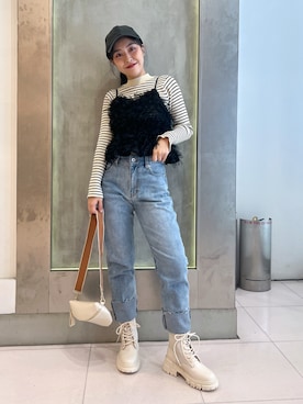 「FREE'S MART（フリーズマート）のアイテム（キャップ）」を使った、chiyoさん（レディース・155cm）の秋コーディネート