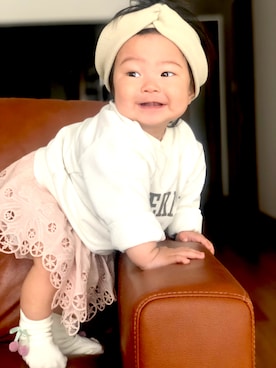 「赤ちゃん本舗（アカチャンホンポ）のアイテム（スウェット、ホワイト系）」を使った、NO.Iさん（キッズ・80cm）の春コーディネート