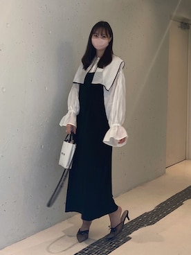 「襟付きトップス」｜「アイテム（その他シューズ）」を使った、和田瞳さん（レディース・161cm）の春コーディネート
