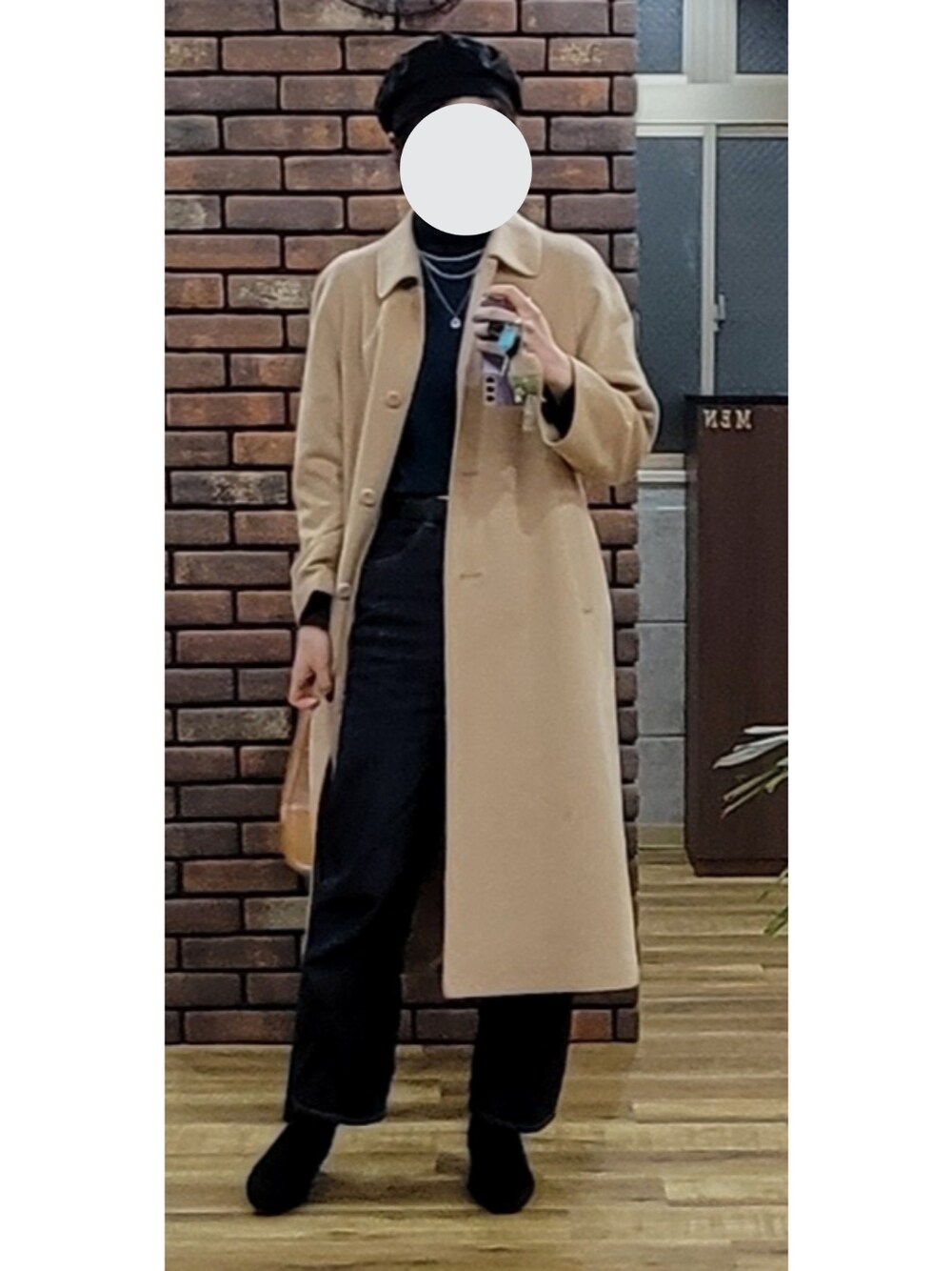 「冬コーデ」｜「AZUL by moussyのFRENCH BERET/フレンチベレー（ハンチング/ベレー帽、ブラック系）」を使った、Annさん（レディース・172cm）の冬コーディネートの1枚目の写真