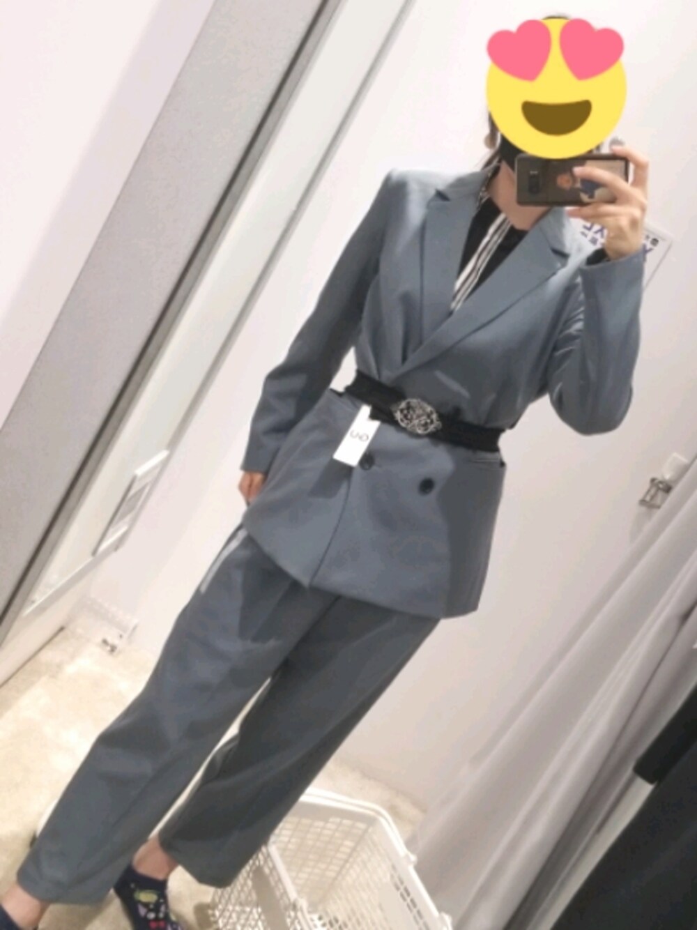 「秋冬コーデ、秋服、セットアップスタイル、セットアップ」｜「GUのアイテム（セットアップ、ブルー系）」を使った、Annさん（レディース・171cm）の秋コーディネートの1枚目の写真