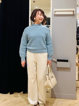 「MICO COULIER（ミコクリエ）のラメホイルフレンチモックネックプルオーバーニット（ニット/セーター）」を使った、TAKAGIさん（レディース・164cm）の冬コーディネート