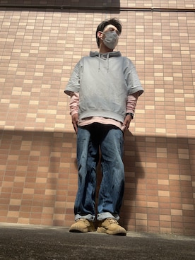 「GU（ジーユー）のアイテム（パーカー、ブルー系）」を使った、hidekun23さん（メンズ・168cm）の春コーディネート