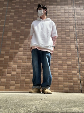 「GU（ジーユー）のアイテム（パーカー、ホワイト系）」を使った、hidekun23さん（メンズ・168cm）の春コーディネート
