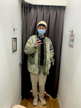 「MUJI」｜「アイテム（帽子）」を使った、CheHuさん（メンズ・179cm）の冬コーディネート