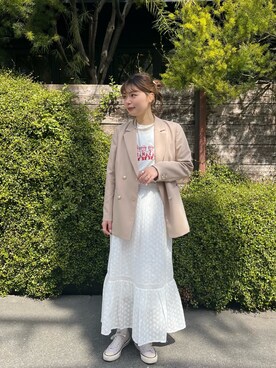 「fredy emue（フレディエミュ）のダブルブレストジャケット（テーラードジャケット）」を使った、kotani.さん（レディース・165cm）の春コーディネート