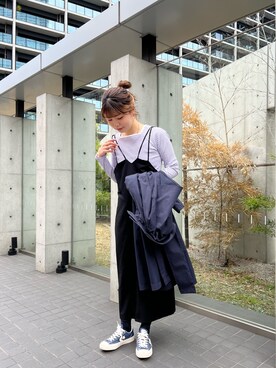 「キャミワンピ」｜「アイテム（ステンカラーコート）」を使った、kotani.さん（レディース・165cm）の春コーディネート