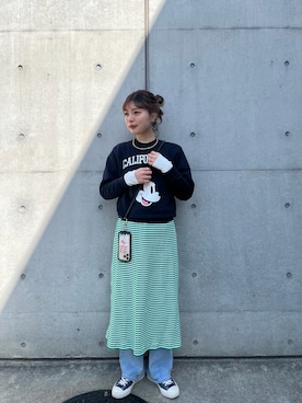 「fredy emue（フレディエミュ）のテレコボーダーワンピース（ワンピース）」を使った、kotani.さん（レディース・165cm）の春コーディネート