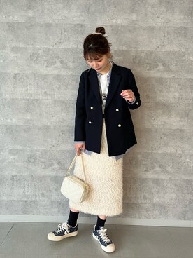 「fredy emue（フレディエミュ）のダブルブレストジャケット（テーラードジャケット）」を使った、kotani.さん（レディース・165cm）の春コーディネート