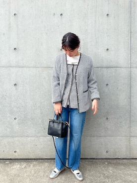「春カラー」｜「アイテム（ノーカラージャケット）」を使った、kotani.さん（レディース・165cm）の冬コーディネート