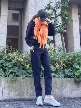 「マフラーコーデ」｜「アイテム（帽子）」を使った、花織さん（レディース・163cm）の冬コーディネート