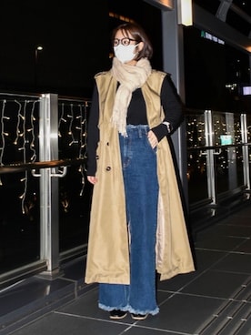 「AZUL（アズール）のアイテム（パンツ）」を使った、senaさん（レディース・153cm）の冬コーディネート