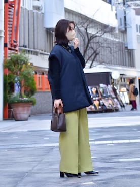 「JUNOAH（ジュノア）のアイテム（スラックス）」を使った、senaさん（レディース・153cm）の春コーディネート