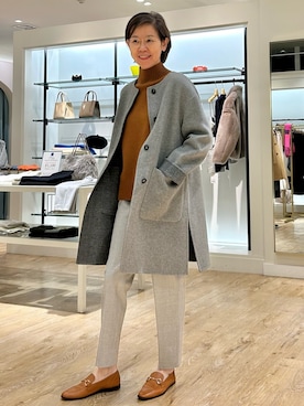 「グレー」｜「アイテム（ノーカラーコート）」を使った、umezawa_nolさん（レディース・167cm）の秋コーディネート