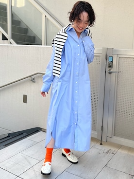 「ブルーコーデ」｜「アイテム（シャツワンピース）」を使った、nol tanakaさん（レディース・160cm）の冬コーディネート
