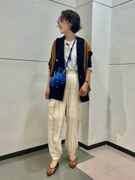 「アイテム（カーディガン/ボレロ、ブラウン系）」を使った、nol tanakaさん（レディース・160cm）の春コーディネート