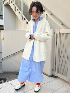 「シャツワンピ」｜「アイテム（ブルゾン）」を使った、nol tanakaさん（レディース・160cm）の冬コーディネート