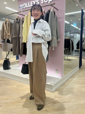 「NOLLEY’S Sophi（ノーリーズソフィ）の《セットアップ対応》ウォッシャブルウール混ツイルハイウエストワイドパンツ（その他パンツ）」を使った、nol tanakaさん（レディース・160cm）の秋コーディネート