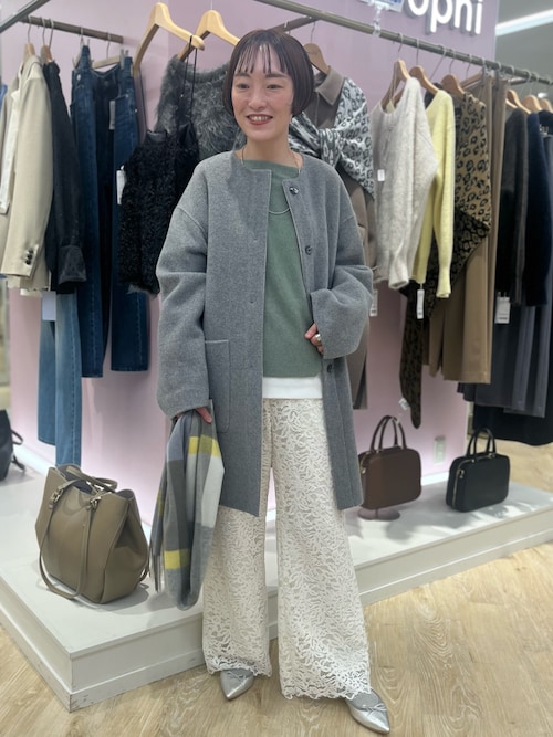 【タグ付】アプ♡ノーカラーリバーコート(ベージュ系) セール】SHIPS any: ノーカラー リバー コート3（ノーカラーコート