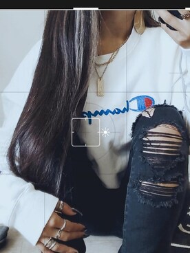 「Champion（チャンピオン）のアイテム（スウェット、ホワイト系）」を使った、みさきさん（レディース・150cm）の冬コーディネート