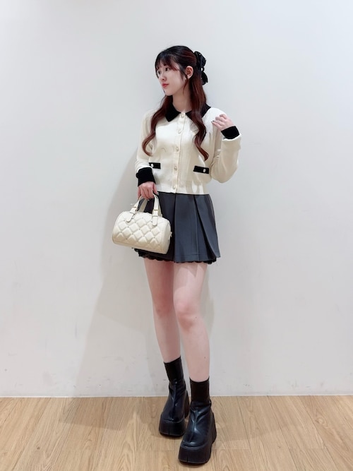 襟付配色金ボタンニットカーディガン