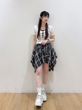 「腰巻きシャツ」｜nanaさん（レディース・158cm）の夏コーディネート