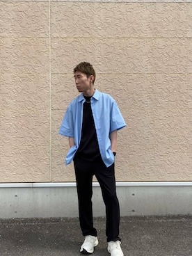 「ITEMS URBANRESEARCH（アイテムズ アーバンリサーチ）の抗菌防臭ブロードショートスリーブシャツ（シャツ/ブラウス、ブルー系）」を使った、tsubasaさん（メンズ・170cm）の春コーディネート