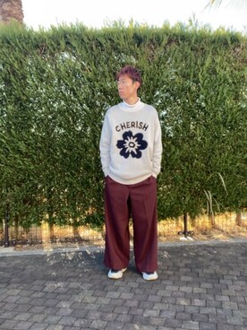「ITEMS URBANRESEARCH（アイテムズ アーバンリサーチ）のループJQDニット CHERISH（ニット/セーター、ホワイト系）」を使った、tsubasaさん（メンズ・170cm）の冬コーディネート