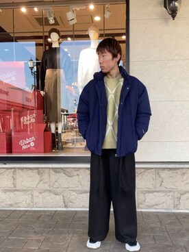 「ITEMS URBANRESEARCH（アイテムズ アーバンリサーチ）のWATER PROOF PADDED JACKET（ダウンジャケット/コート、ブルー系）」を使った、tsubasaさん（メンズ・170cm）の秋コーディネート