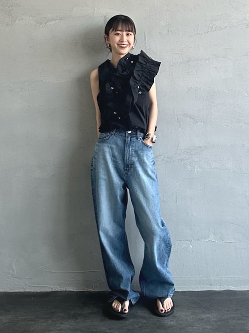 ヤヌーク ハイウエスト アネット ストレートデニム 新品 サンド