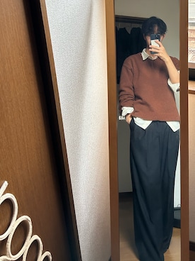 「Parts Lab.（パーツラボ）の【Parts Lab.】Basic Knit PO / ベーシックニットプルオーバー（ニット/セーター、ブラウン系）」を使った、wasitanさん（メンズ・181cm）の春コーディネート
