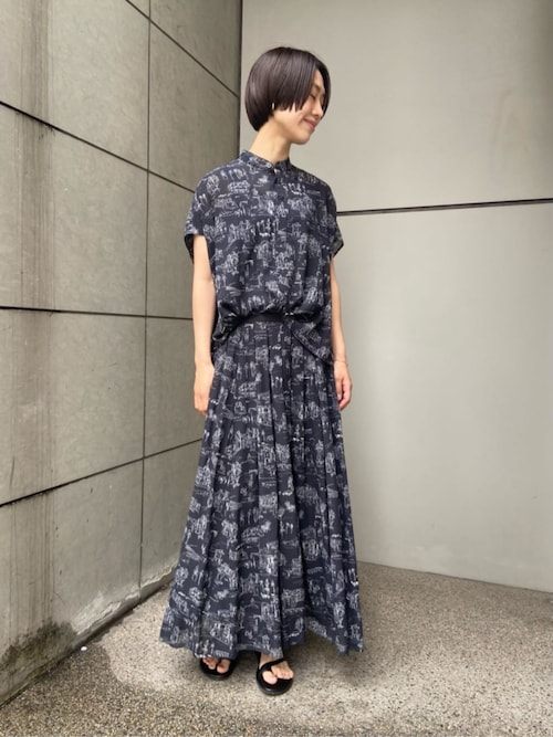 LandScapeシルクストレッチ スタンドネックボックスシャツ