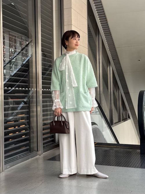 美品 ユナイテッドアローズ 長袖ブラウス ボウタイ ミントグリーン とろみシャツ UNITED ARROWS（ユナイテッドアローズ） ブラウス シャツ チュール