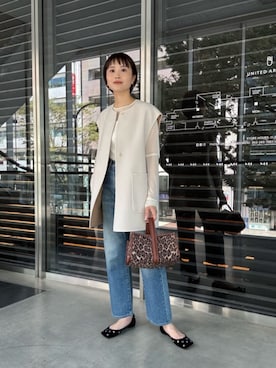 「シアートップス」｜「アイテム（その他アウター）」を使った、加藤ゆりさん（レディース・163cm）の秋コーディネート