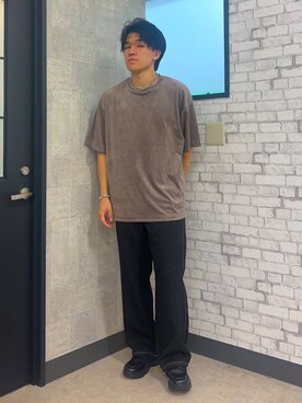 「RAGEBLUE（レイジブルー）の配色ステッチ/ワイドワークパンツ【セットアップ対応】（スラックス、ブラック系）」を使った、soma0702さん（メンズ）の夏コーディネート