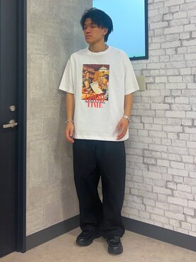 「RAGEBLUE（レイジブルー）のレトロフォトプリントTシャツ（Tシャツ/カットソー、ホワイト系）」を使った、soma0702さん（メンズ）の夏コーディネート