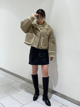 「ミニスカート」｜「アイテム（その他アウター）」を使った、あおいさん（レディース・158cm）の秋コーディネート