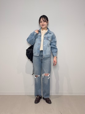 「RODE SKO（ロデスコ）のコインローファー（ローファー、ブラウン系）」を使った、あおいさん（レディース・158cm）の冬コーディネート