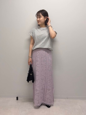 「スウェットトップス」｜「アイテム（スカート）」を使った、あおいさん（レディース・158cm）の夏コーディネート