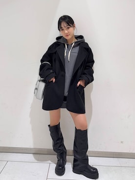 「KBF（ケイビーエフ）のカバーデザインロングブーツ（ブーツ）」を使った、あおいさん（レディース・158cm）の冬コーディネート
