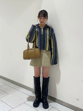 「KBF（ケイビーエフ）のカバーデザインロングブーツ（ブーツ）」を使った、あおいさん（レディース・158cm）の秋コーディネート
